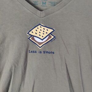 Life is Good Crusher Tee Less is S'more Graphic Long‎ Sleeve Top Green Womens M